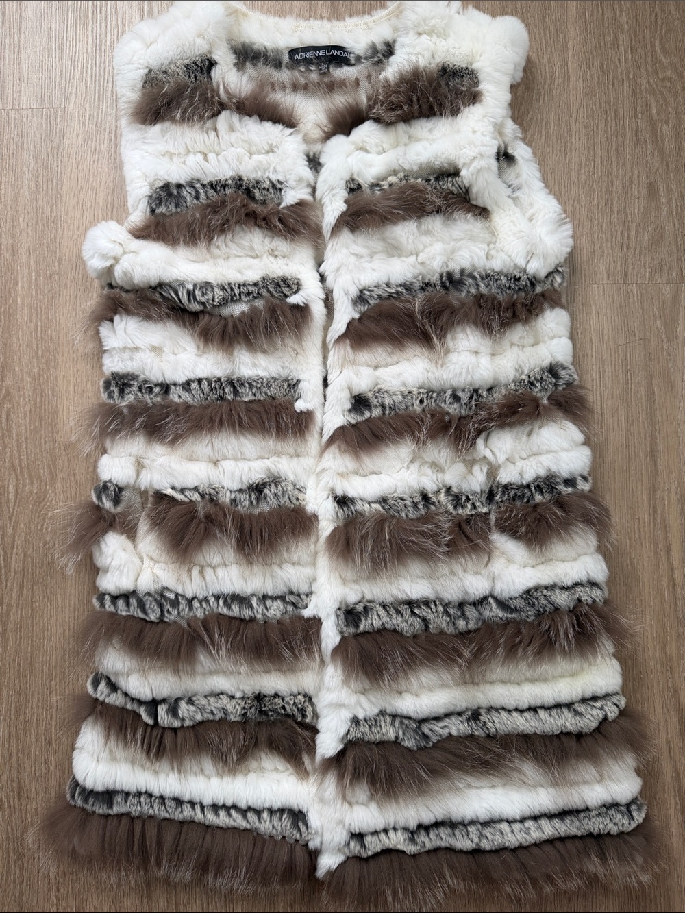 Adrienne Landau Genuine Rabbit & Fox Fur Long Vest Size L